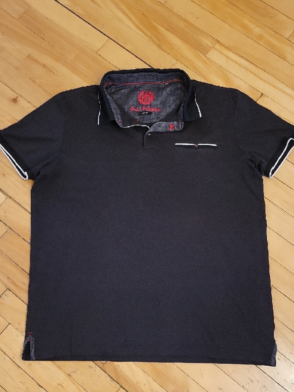 Au Noir Men's Black Polo with White Trim — Classic Short Sleeve
